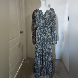 She and Sky Teal Floral Long Sleeve Dress
